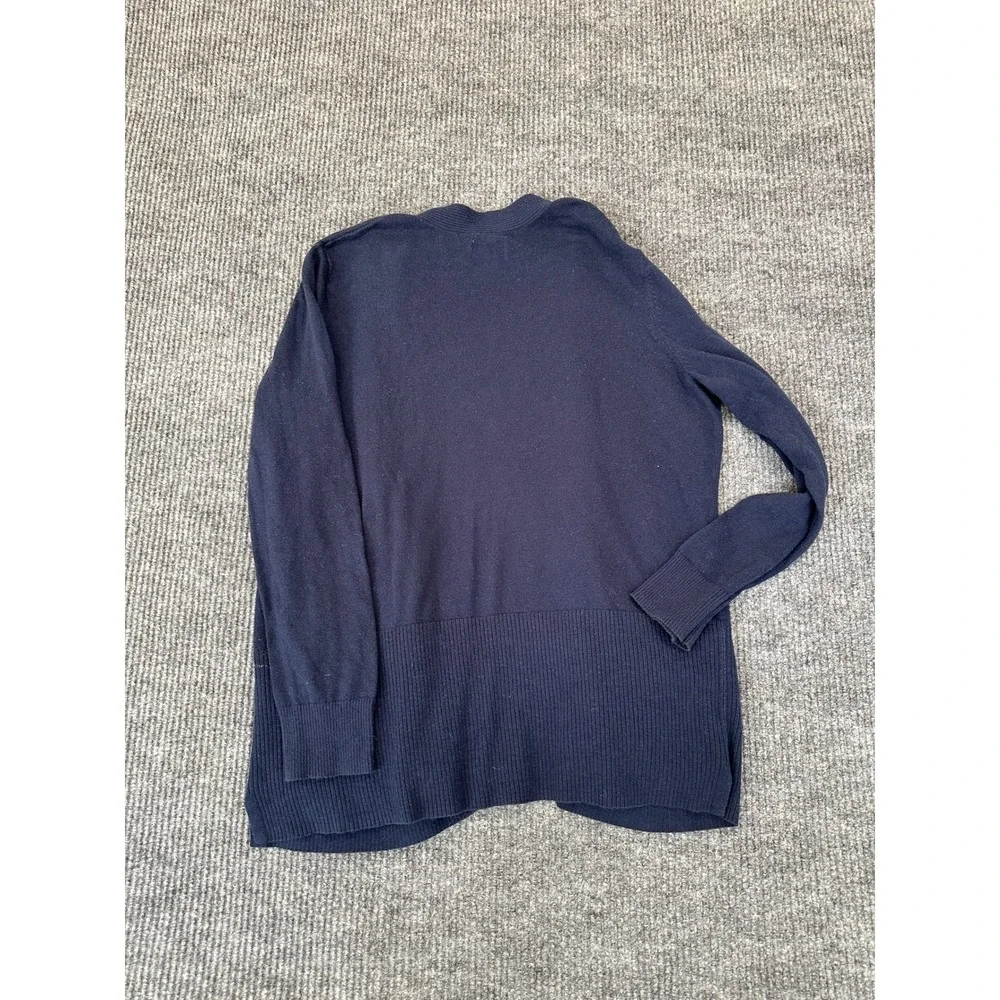 Croft & Barrow Womens Open Front Cardigan Size L Navy Blue Ribbed Trim Knit
